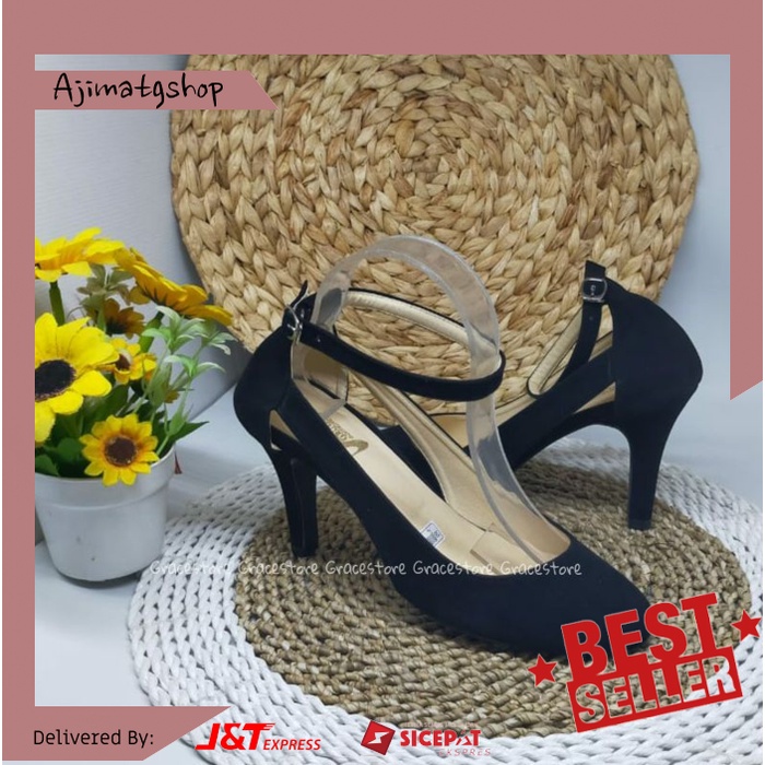 HEELS WANITA ELEGAN - HEELS WANITA HITAM 7CM - HEELS WANITA TALI - HEELS WANITA KERJA - HIGH HEELS A