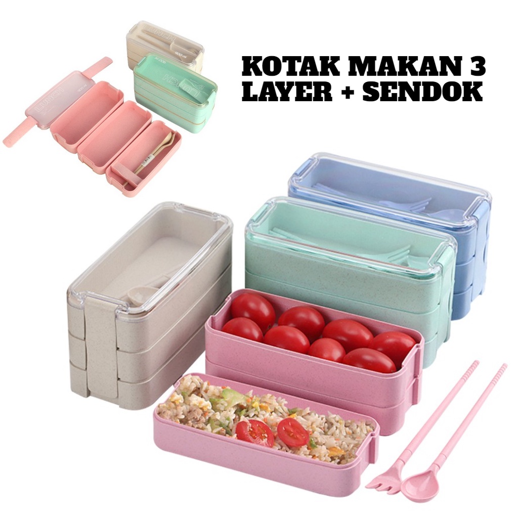 Trend-Kotak Bekal Makan Wheat Straw Lunch Box Three Layer 900 ml