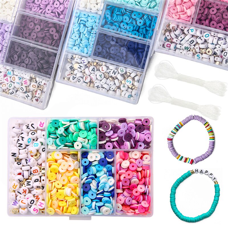 1160 Pcs/set Campuran Warna 6Mm Tanah Liat Slice Manik-manik Plastik Akrilik Huruf Manik-manik dengan Tali Elastis untuk Gelang Membuat Anak-anak Perhiasan DIY