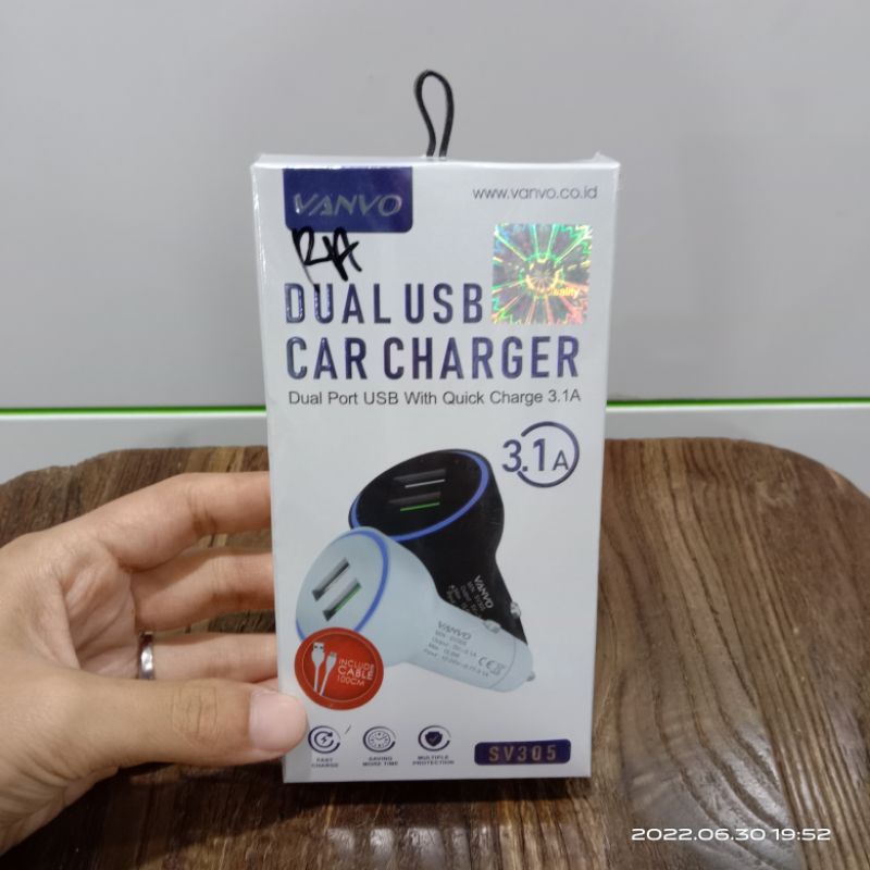 SAVER / CHARGER MOBIL VANVO DUAL USB CAR Charger VANVO 3.1A