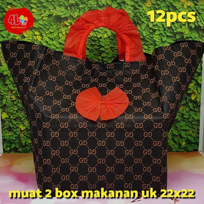 

PROMO 12pcs Tas Kain Spunbond Gucci Pita u 2dus 22x22 Hajatan Syukuran - GG Pita