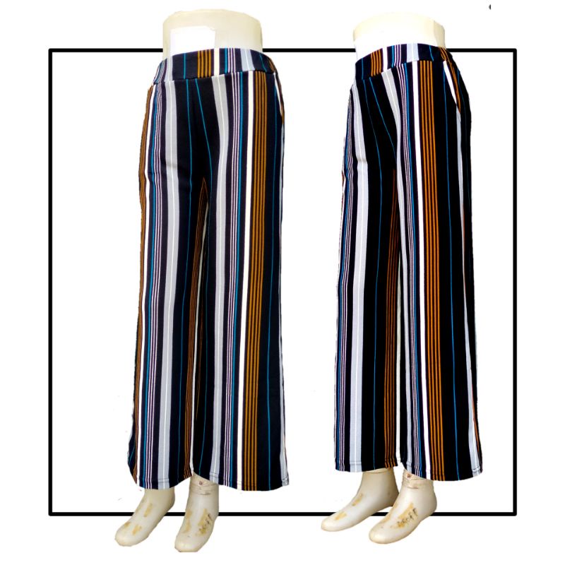 Celana Kulot Motif garis garis Crepe Wanita Panjang Big Size