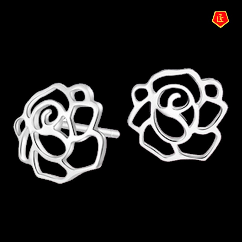 [Ready Stock]Elegant Hollow Peony Silver Stud Earrings