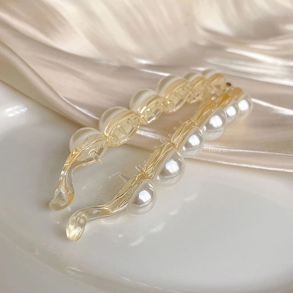 [1Pc Women Korean INS Style Hair Clips] [Girls Elegant Pearl Acrylic Hair Claw] [Simple Hair Accessories]