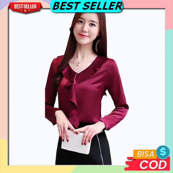 Zoyya Top - Baju Wanita Terbaru Model Blus Bahan Katun Import Motif Kotak Kotak Variasi Warna Hitam 
