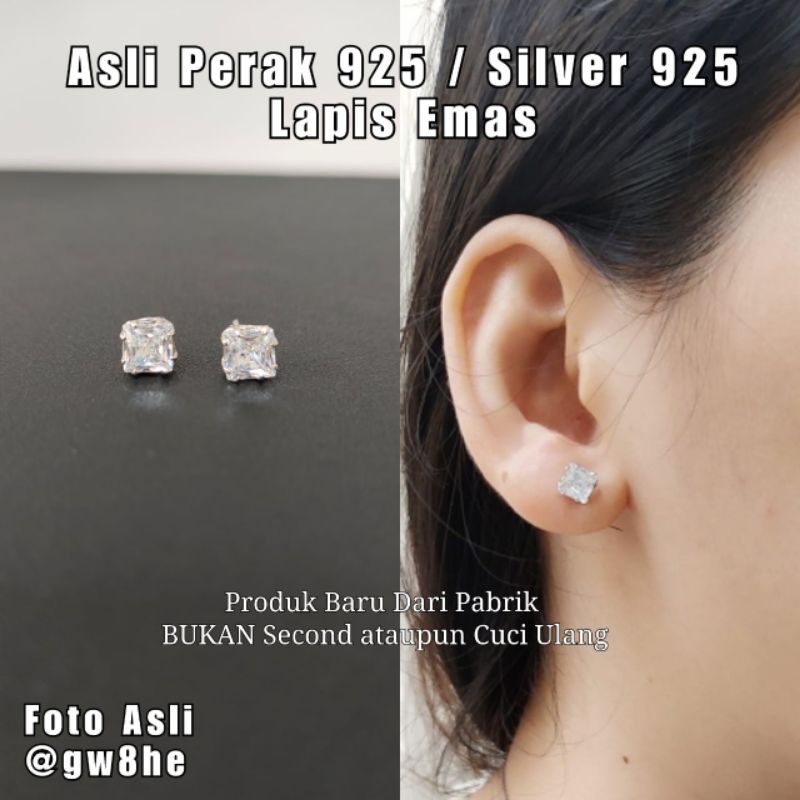 ANTING ASLI PERAK 925 LAPIS EMAS MAS PUTIH  GIWANG PERMATA ANTING S925 ANTING TUSUK PERAK