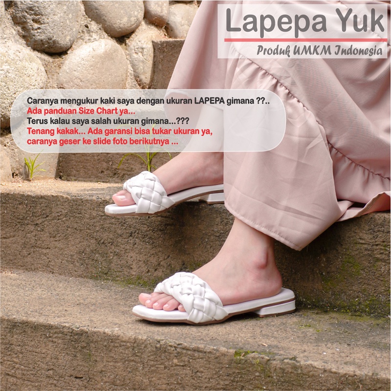 LAPEPA YUK - Sandal Wanita Teplek Selop ALEEA Sendal Slop Cewek Flat Slip On Tidak Licin Anti Slide Karet Jelly Sale Size 36 37 38 39 40 Sandal Perempuan Casual Warna WHITE Putih Premium Original Kekinian Terbaru Shoes ORI Mall Official Store