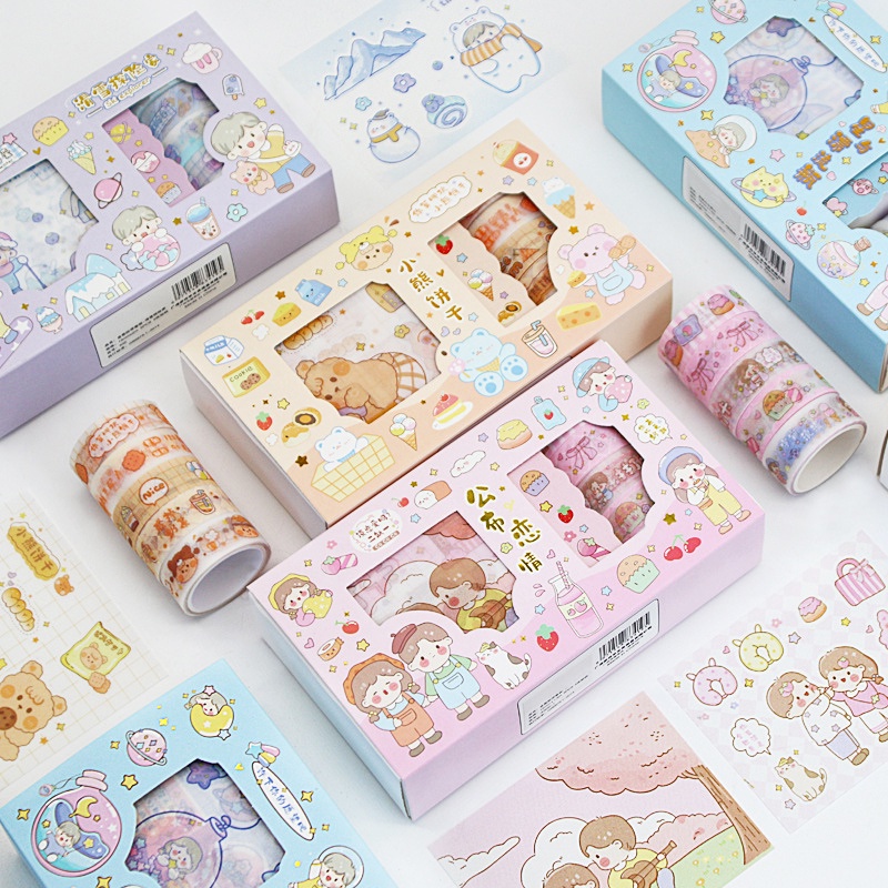 

Fresh Heart DIY Masking Tapes and Stickers Box Set / Set Stiker dan Wahi Tape Lucu / Dekorasi Jurnal Scrapbook