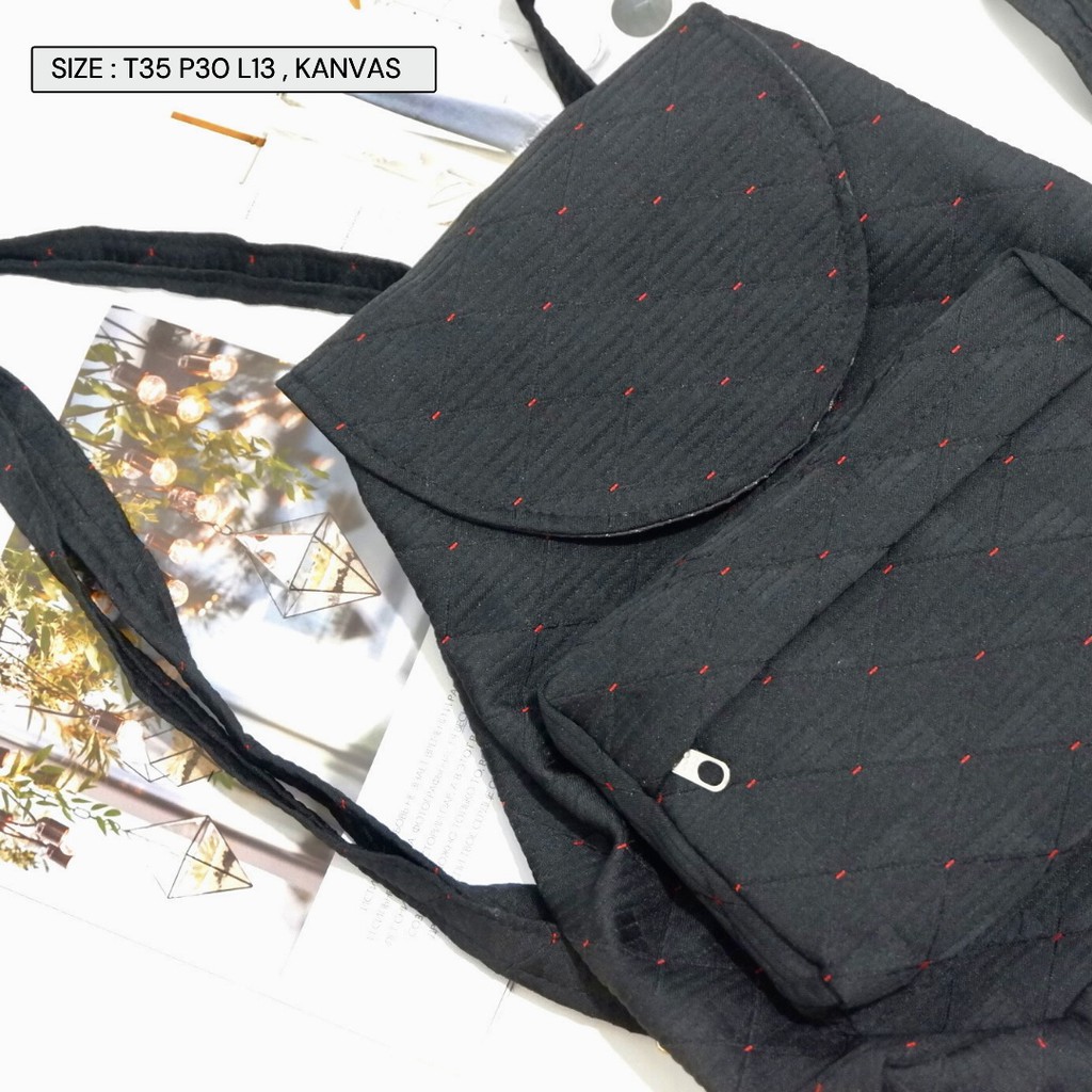 Bayar di Tempat COD Tas Ransel Serut Bahan Kanvas KANTONG Depan Ukuran Medium tas punggung wanita-6