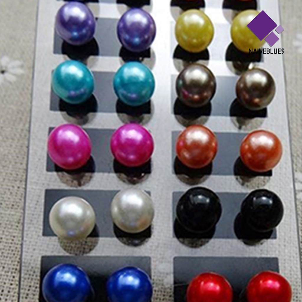 12 Pasang Anting Stud Bentuk Bola Mutiara Tiruan Untuk Wanita