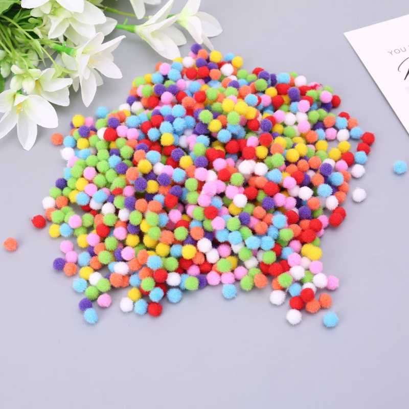 Gro 1000Pcs Pompom Kerajinan Berbulu Bulat Lembut Warna Campur Pom Pom 10mm DIY Craft