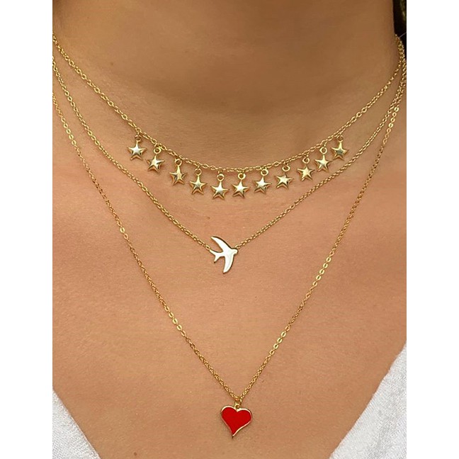 LRC Kalung Fashion Gold Color Alloy Multilayer Love P82867