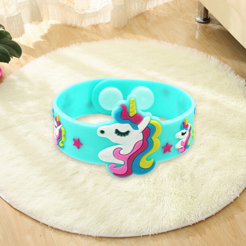 Gelang Tangan Elastis Desain Kartun Unicorn Pink/Merah untuk Aksesoris Anak-anak/Hadiah