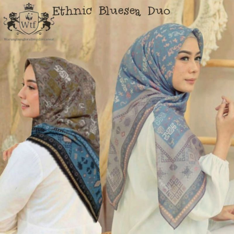 HIJAB SEGI EMPAT VOAL PREMIUM MOTIF LASER CUT | ETNIK BLUE SEA