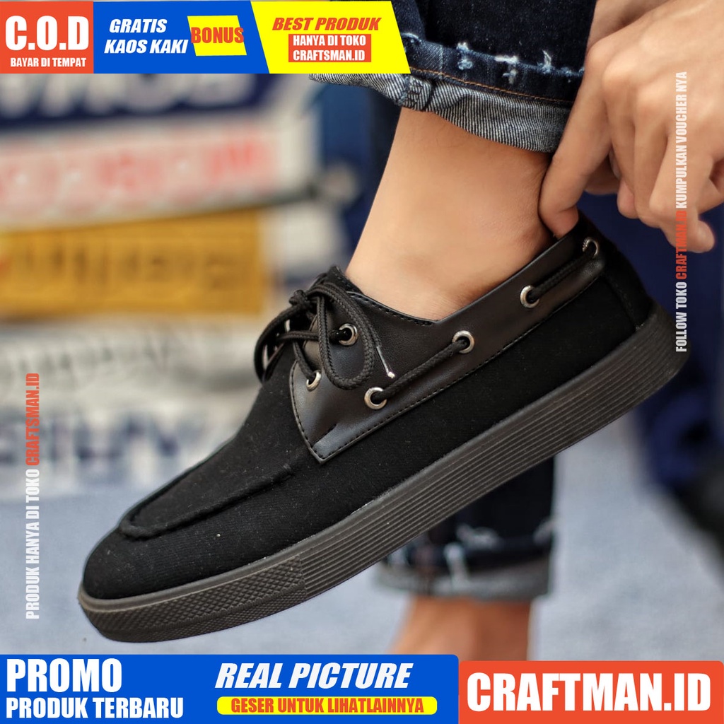 CRAFTS X ZAPATO Sepatu Kasual Pria Kantor Loafers Fashion Hitam Kanvas Sepatu Pria Casual Sepatu Kerja Kantor Semi Formal Kuliah Kondangan Gaya Santai Keren Kekinian Murah Terlaris