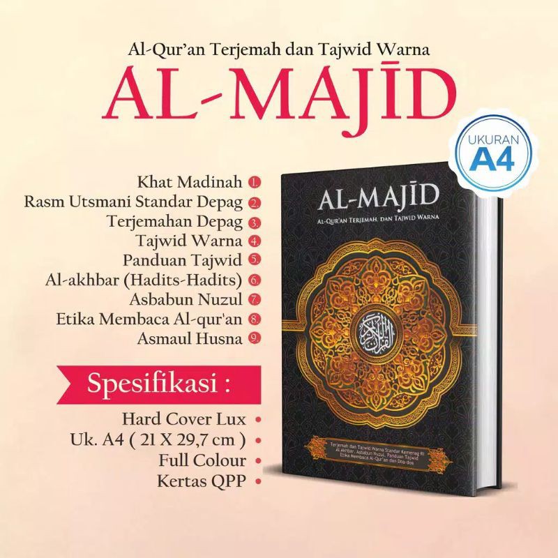 Al Quran Al Majid A4 Al Quran Terjemah & Tajwid Warna Ukuran Besar - Beras Al Fath