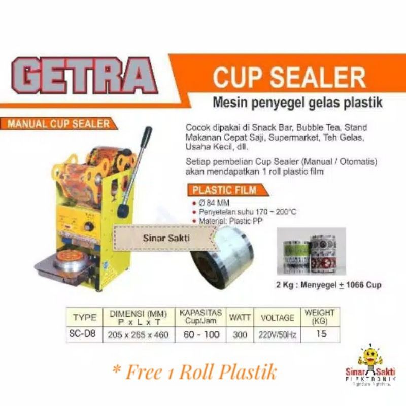 Mesin Cup Sealer Getra SC-D8 alat segel minuman gelas bonus plastik 1 roll