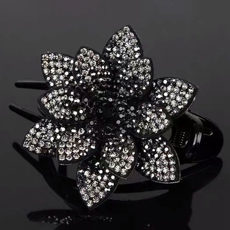 Rhinestone Double Flower Hair Clip Flexible Durable Women Dovetail Hair Clip