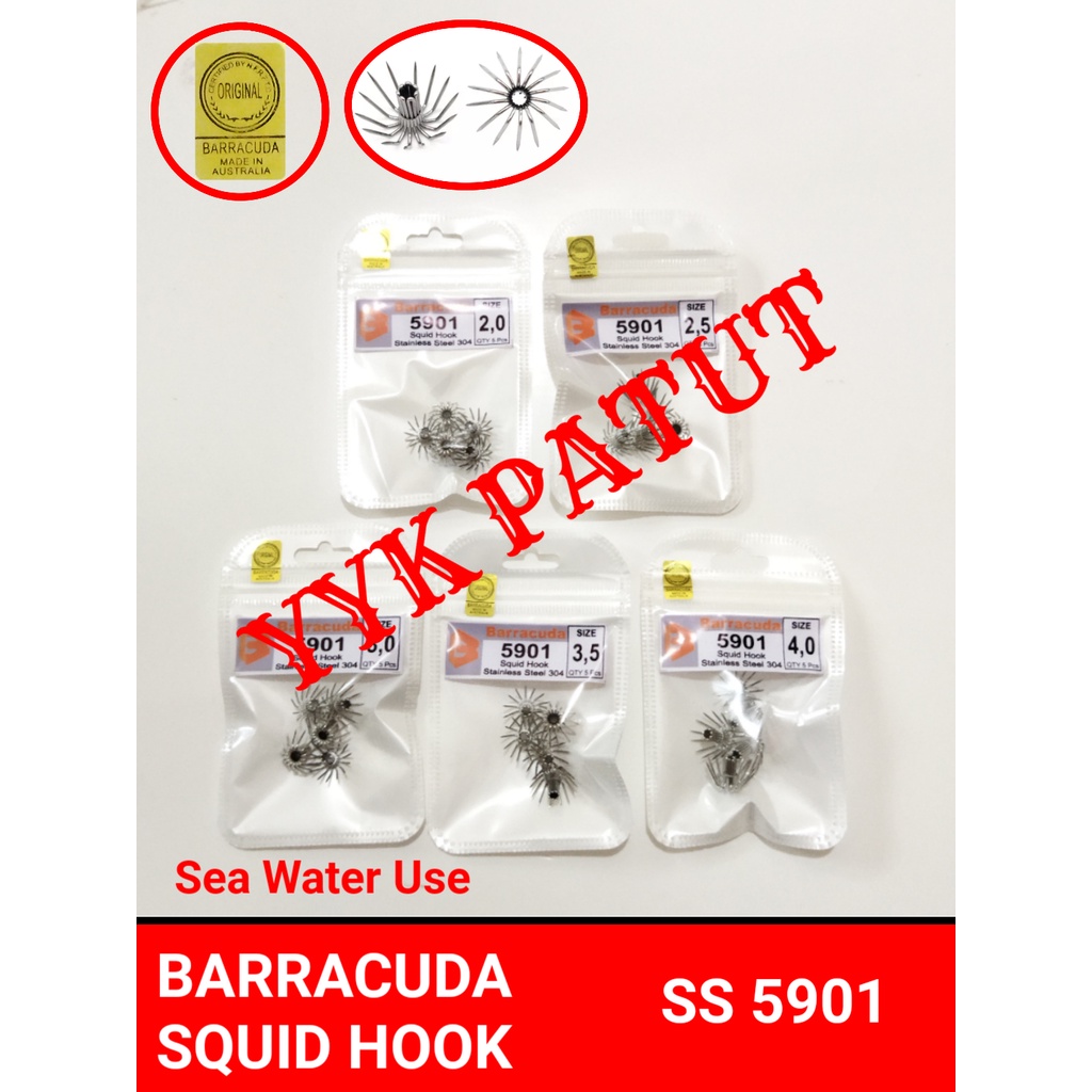 PAKU 5901 isi 5 pcs squid jig hook umbrella BARRACUDA mata kail pancing cumi udang capela stainless 