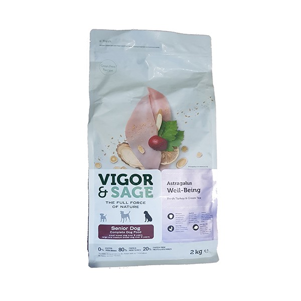 vigor & sage 2 kg dog senior astragalus well-being turkey green tea