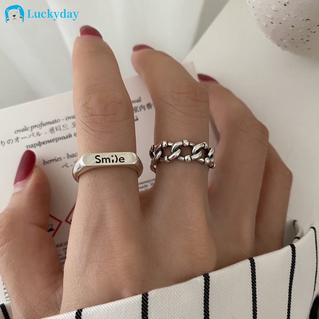 YEEZII 2pcs / Set Cincin Model Rantai Silang Geometris Terbuka Dapat Disesuaikan Warna Silver Untuk Wanita