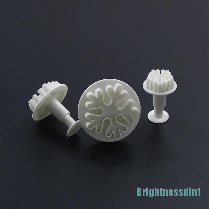 [Brightnessdin1]3pcs Snowflake Plunger Cutter Mold Sugarcraft Fondant Cake Decorating Tool