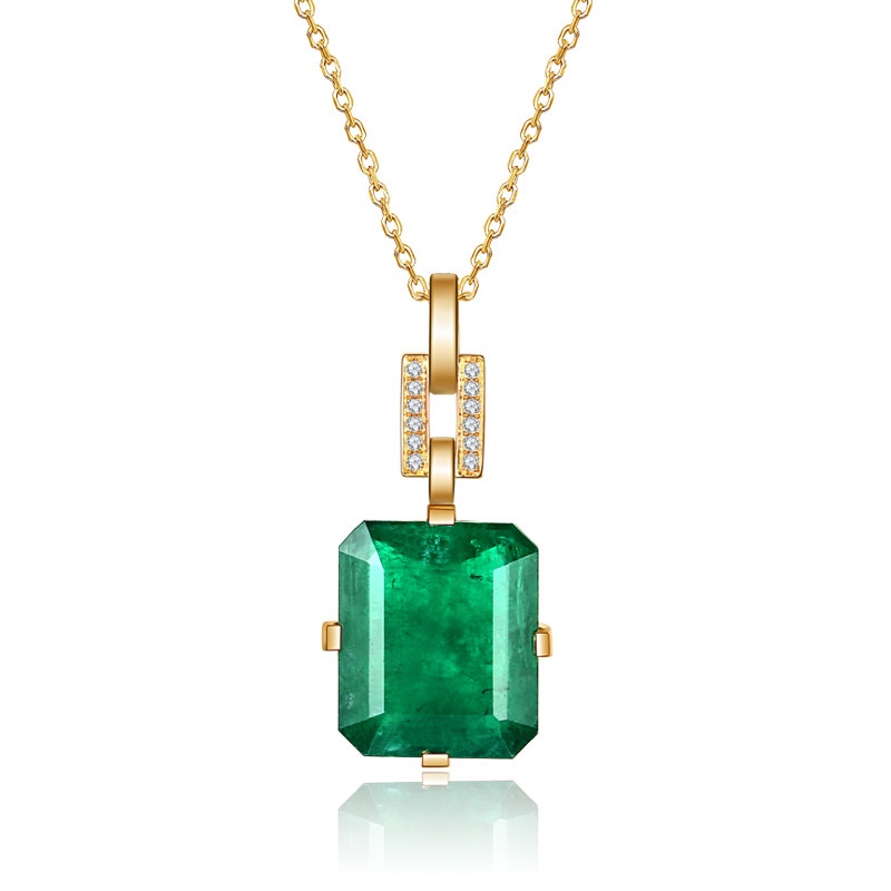 [Ready Stock]Fashion 18K Gold Plated Green Necklace Rectangle Gemstone Pendant