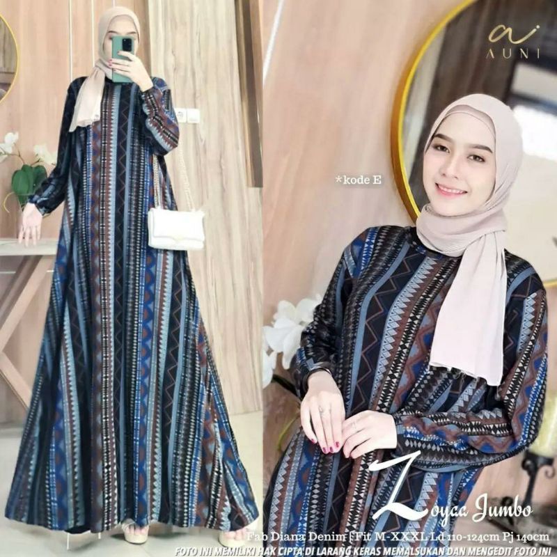 Zoyaa Jumbo Maxy, GAMIS WANITA MUSLIM JUMBO CANTIK FIT XXXL LD 110-130 BAHAN DIANA DENIM PREMIUM TERMURAH MODIS