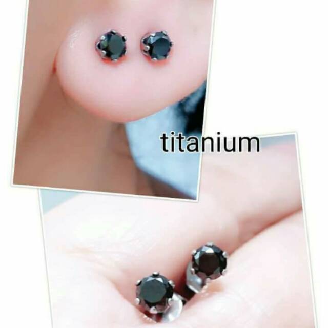Tindik wanita titanium diamond bulat hitam
