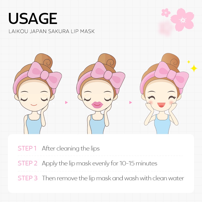 LAIKOU Jepang Sakura Masker Bibir Pad Pelembab Kolagen Gel Patch Memudarkan Kerutan Bibir 6g