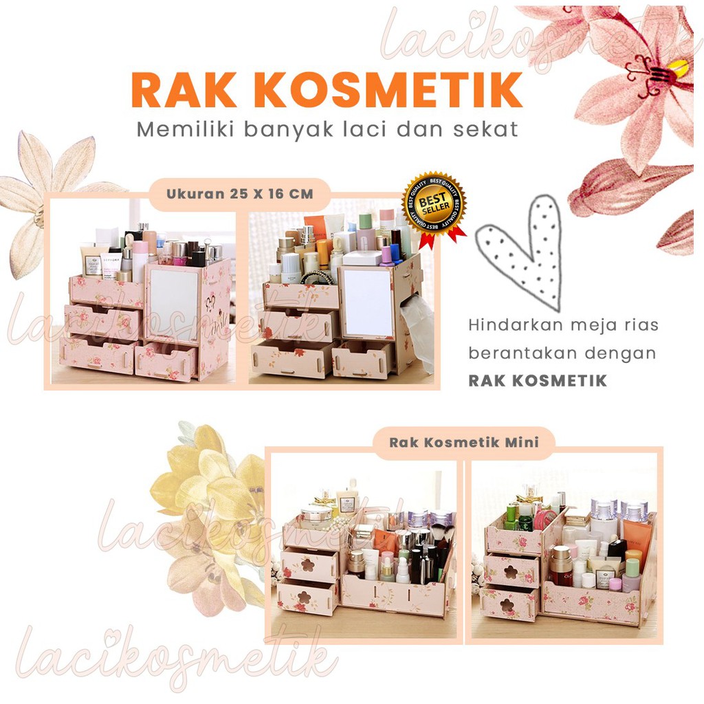 ✨LACIKOSME✨ RAK KOSMETIK CERMIN BAHAN KAYU | RAK KOSMETIK MINI - COSMETIC STORAGE