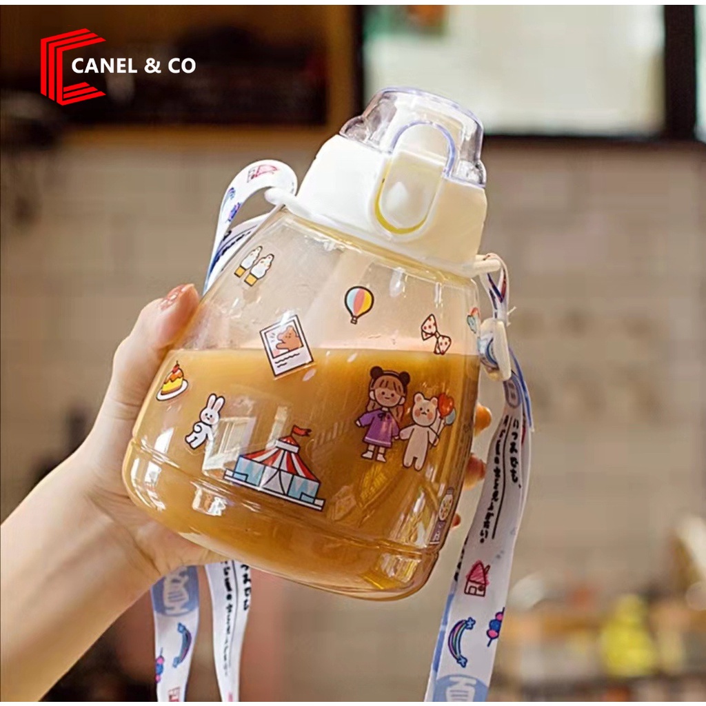 CANEL &amp; CO kapasitas besar 1100ml botol bayi/botol air lucu/stiker gratis acak + tali bahu jinjing/Cangkir teh susu mutiara