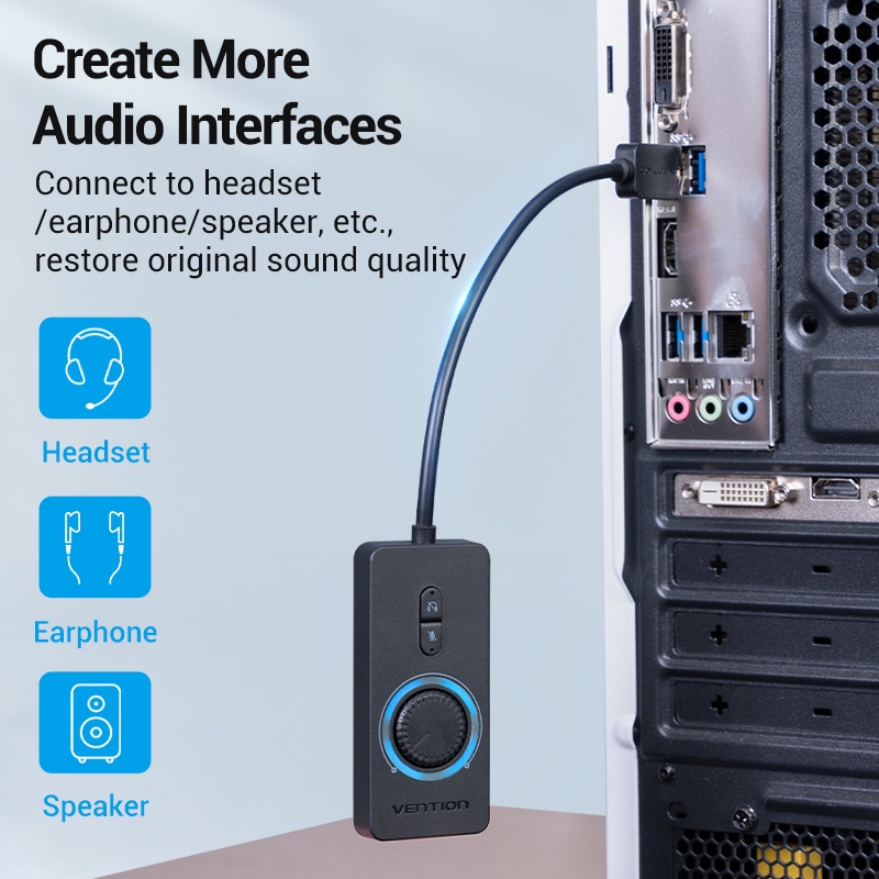 Vention USB Sound Card External Stereo Sound Adapter w/ Volume Control-4