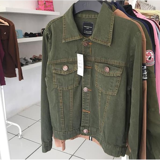 JACKET JEANS HIJAU ARMY DENIM ZARA JAKET TEBAL IMPORT FASHION WANITA T - HIJAU ARMY BEST QUALITY