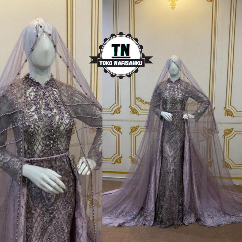 SALE  GAUN PENGANTIN SLIM BEREKOR | GAUN PENGANTIN MUSLIM | KEBAYA PENGANTIN AKAD MODERN MUSLIMAH