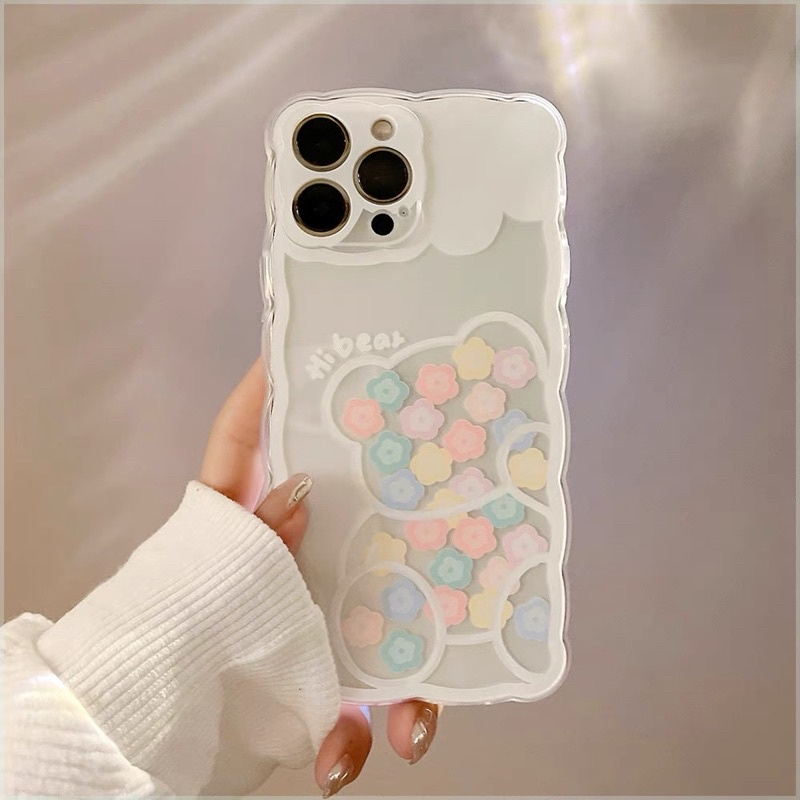 Flower Bear Softcase Bunga Case HP Lucu for iphone XS Max XR 11 Pro Max 12 Pro Max 13 Pro Max