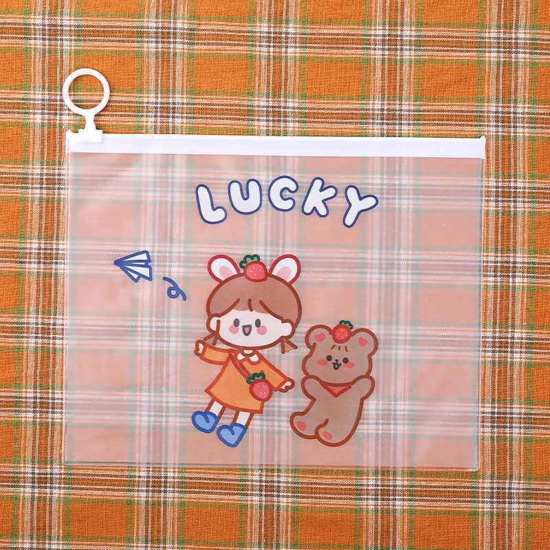 MURMURE.ID | ZIPPER BAG TRANSPARAN KARAKTER LUCU TEMPAT PENSIL KOREA PC034-LUCKY