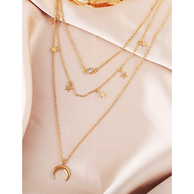 LRC Kalung Fashion Fashion Gold Coloren Locking Star And Moon Pendant P25100