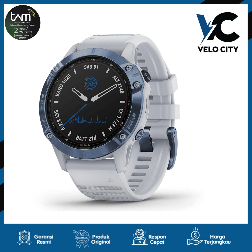 Garmin Fenix 6 Pro Solar Edition Cobait Blue with Whitestone Band Original Garansi Resmi TAm 2 Tahun