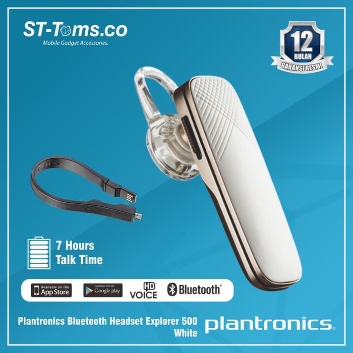 Plantronics Bluetooth Headset Explorer 500 - White - Hitam