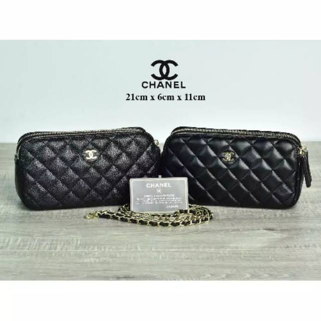 Clutch Chanel WOC Double Zip Caviar Hitam AC33819
