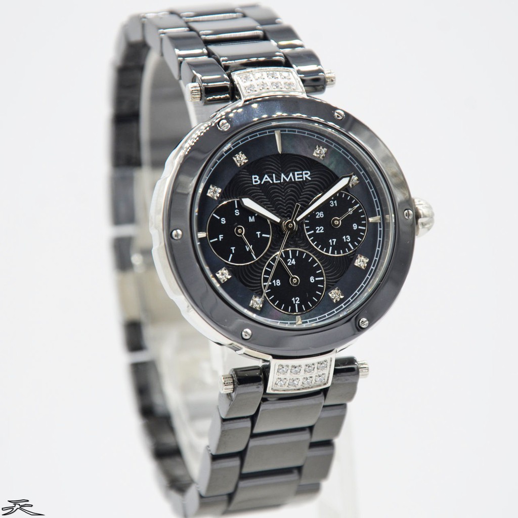 jam tangan wanita Balmer Original keramik  B.7937LS Htm/D33650H-hitam silver