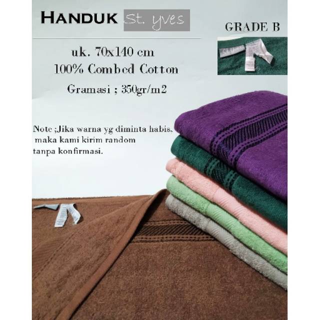 Handuk Dewasa Merk St.Yves (Merk Matahari Dept Store) Grade B - Uk 70x140