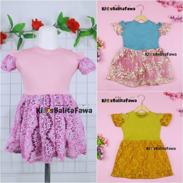 Dress Indira uk 1-2 Tahun / Dres Brukat Anak Perempuan Murah Baju Atasan Brokat Sabrina Lengan Pesta
