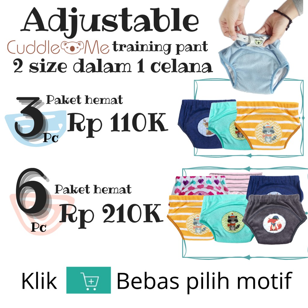 [Bisa COD] Cuddle me training pants ATP celana tatur potty training Adjustable bisa atur ukuran pinggang ada karet kancing