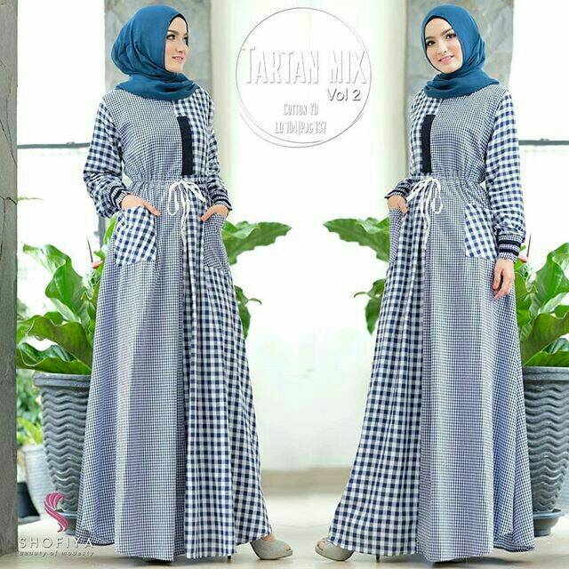 Tartan Mix DRESS MUSLIM, baju wanita, baju gamis, dress, gamis, Baju gamis, fashion wanita