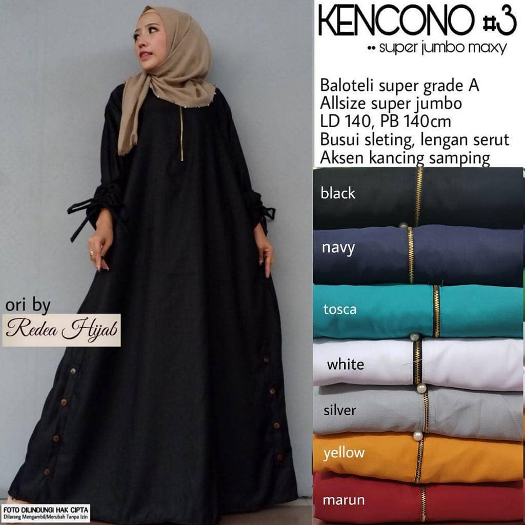 Baju Dress Gamis Wanita Jumbo Muslim BIG SIZE   XXXL (LD 140) Kekinian Kencono 3 Balotelli