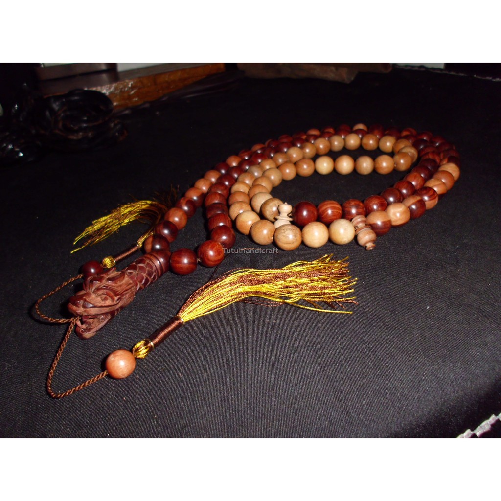 Tasbih Kayu Galih NAGASARI Kombinasi Kepala Ukir Naga Ukuran 16 mm