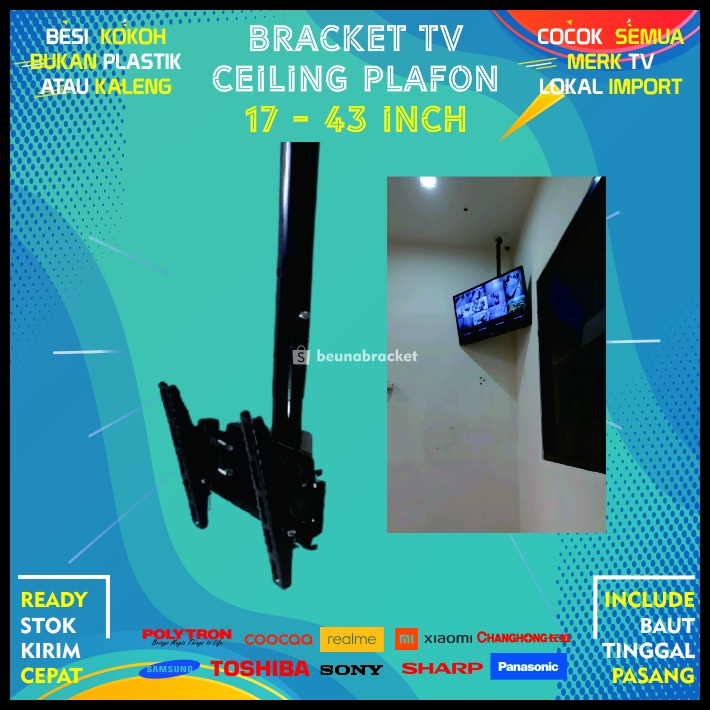 Bracket TV Ceiling Gantung 32 40 43 24 21 29 17 14 Inch Dijamin Cocok LED LCD 14 - 43 In Universal Breket TV Briket TV Braket TV Ceiling TV Ceiling Gantung TV Gantung Plafon TV Gantungan TV Tembok Tempelan TV Dinding BB1 Ceiling 1m