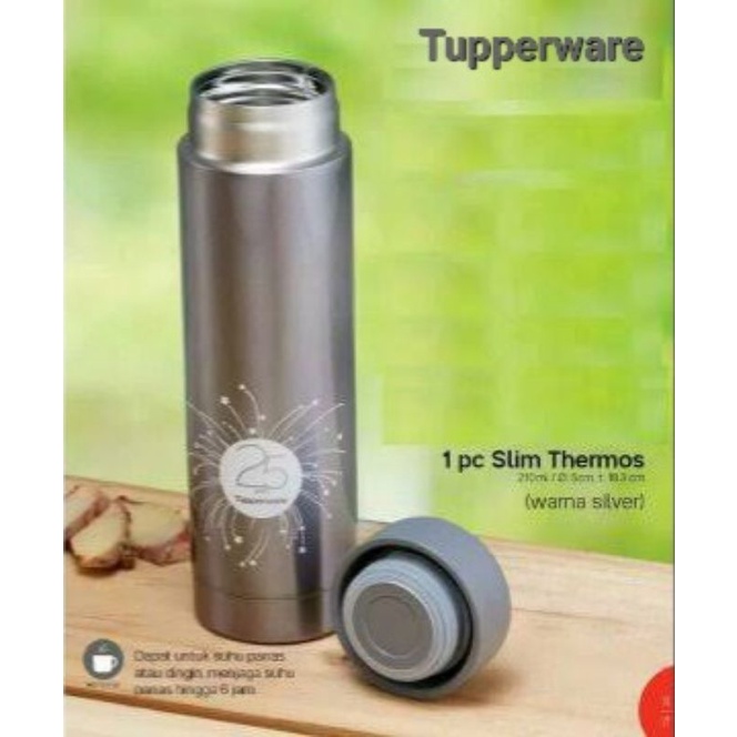 Tupperware Mini Slim Thermos 210 ml (1 Pcs) - Silver Metalic // Thermal Mini Slim Flask Termos Stain